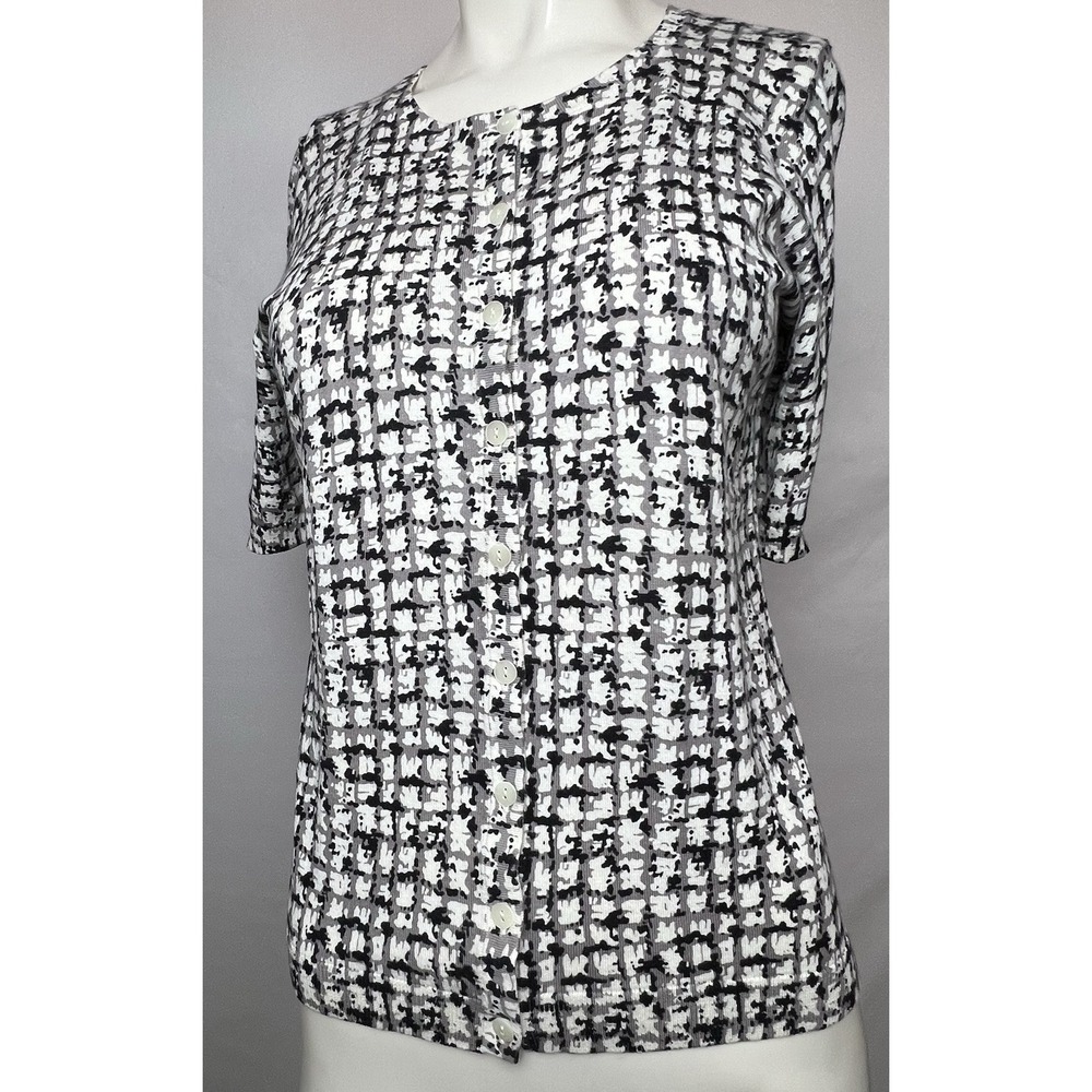 Talbots Women's Small Short Sleeve Button Abstract Print Sweater Small